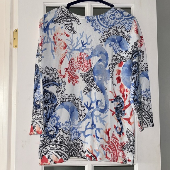 Christopher & Banks Unique Sea-life Print Cardigan Lightweight Sz M cotton - Picture 9 of 14